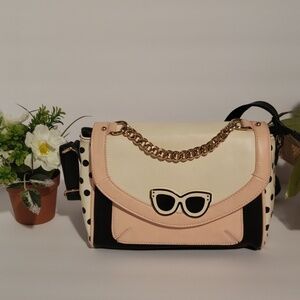 Aldo pink white and black polka dot crossbody purs